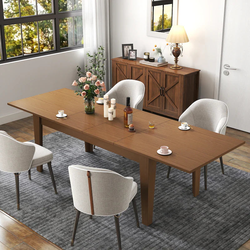Extendable Dining Table, 106.5" Large Kitchen Table with Oak Wood Grain Top and Melamine Finish
