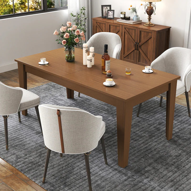 Extendable Dining Table, 106.5" Large Kitchen Table with Oak Wood Grain Top and Melamine Finish