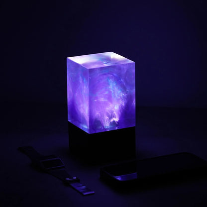 Galaxy Cube Lamp - Handcrafted Purple Resin Night Light