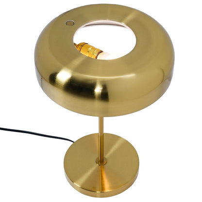 Gold Metal Table Lamp with Drum Shade - Modern Bedside Nightstand Lamp