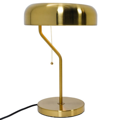 Gold Metal Table Lamp with Drum Shade - Modern Bedside Nightstand Lamp