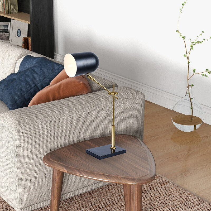 Lumora Table Lamp - Black & White Marble Base Bedside Lamp