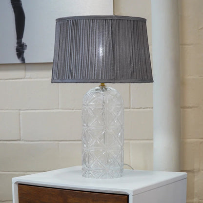 Luxora Glass Table Lamp - Gold & Clear, Pleated Fabric Shade, E12 Bulb