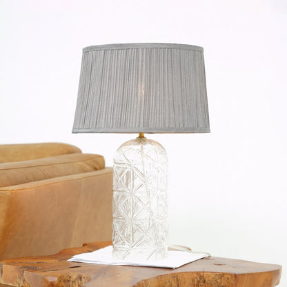 Luxora Glass Table Lamp - Gold & Clear, Pleated Fabric Shade, E12 Bulb