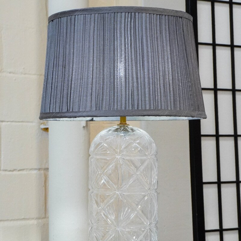 Luxora Glass Table Lamp - Gold & Clear, Pleated Fabric Shade, E12 Bulb