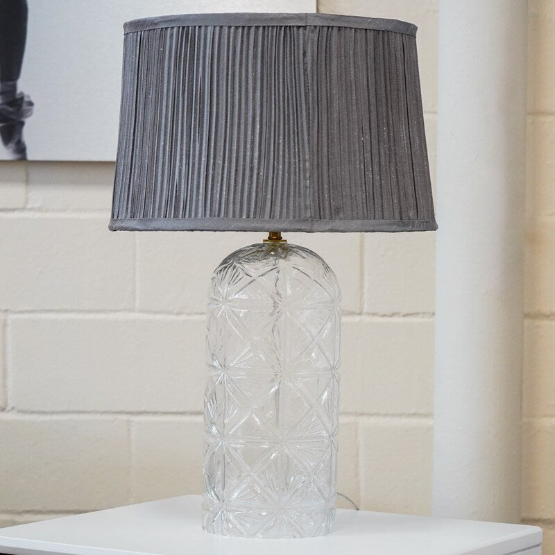 Luxora Glass Table Lamp - Gold & Clear, Pleated Fabric Shade, E12 Bulb