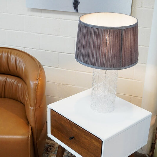 Luxora Glass Table Lamp - Gold & Clear, Pleated Fabric Shade, E12 Bulb