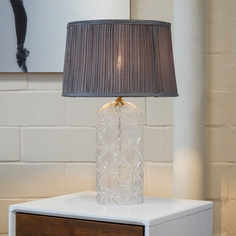 Luxora Glass Table Lamp - Gold & Clear, Pleated Fabric Shade, E12 Bulb