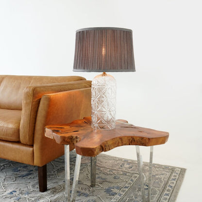 Luxora Glass Table Lamp - Gold & Clear, Pleated Fabric Shade, E12 Bulb