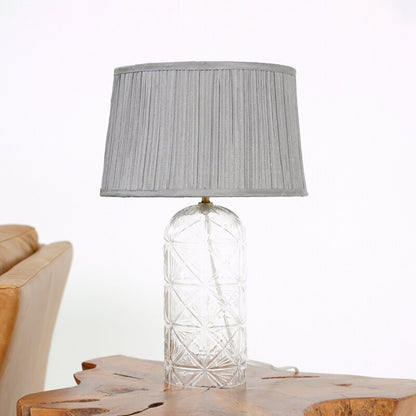Luxora Glass Table Lamp - Gold & Clear, Pleated Fabric Shade, E12 Bulb