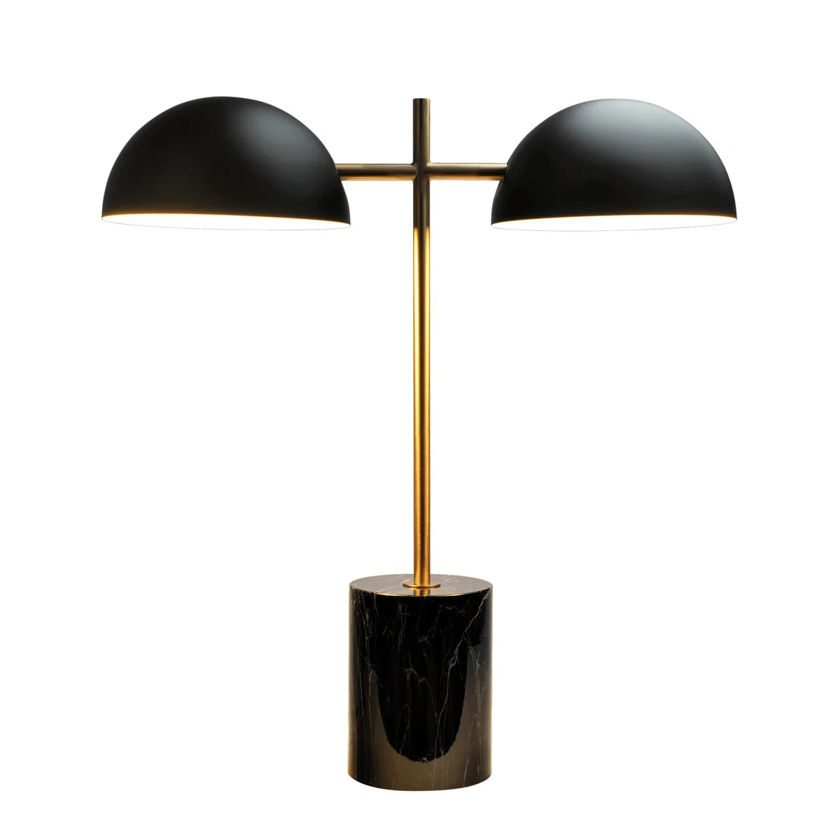 Black Gold Marble Table Lamp - Double Lamp with Faux Marble Base and On/Off Switch, E26