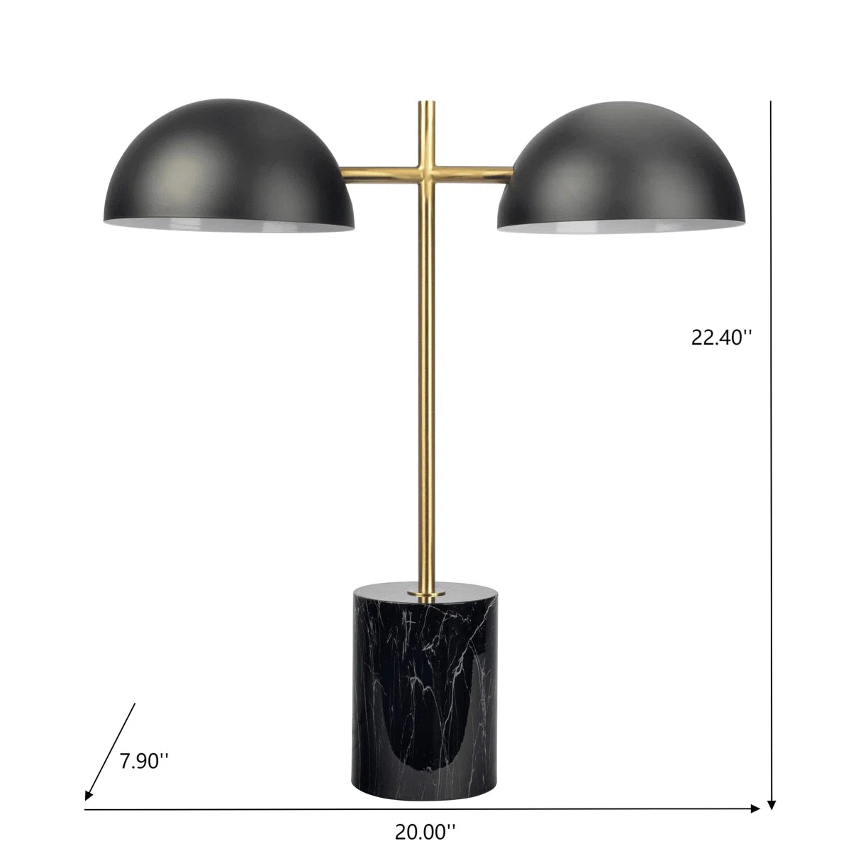 Black Gold Marble Table Lamp - Double Lamp with Faux Marble Base and On/Off Switch, E26