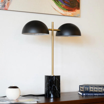 Black Gold Marble Table Lamp - Double Lamp with Faux Marble Base and On/Off Switch, E26