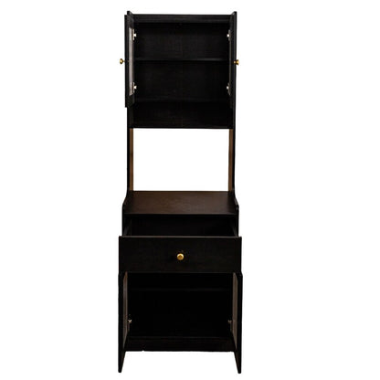 Black Kitchen Pantry Hutch Storage Cabinet, Farmhouse Kitchen Hutch Buffet Cabinet With Microwave Stand, Freestanding Buffet Sideboard Coffee Bar Cabinet