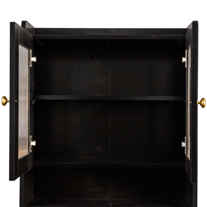 Black Kitchen Pantry Hutch Storage Cabinet, Farmhouse Kitchen Hutch Buffet Cabinet With Microwave Stand, Freestanding Buffet Sideboard Coffee Bar Cabinet