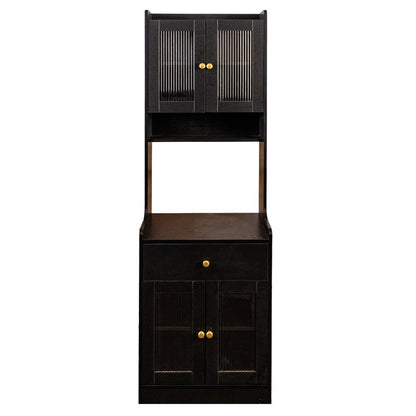 Black Kitchen Pantry Hutch Storage Cabinet, Farmhouse Kitchen Hutch Buffet Cabinet With Microwave Stand, Freestanding Buffet Sideboard Coffee Bar Cabinet