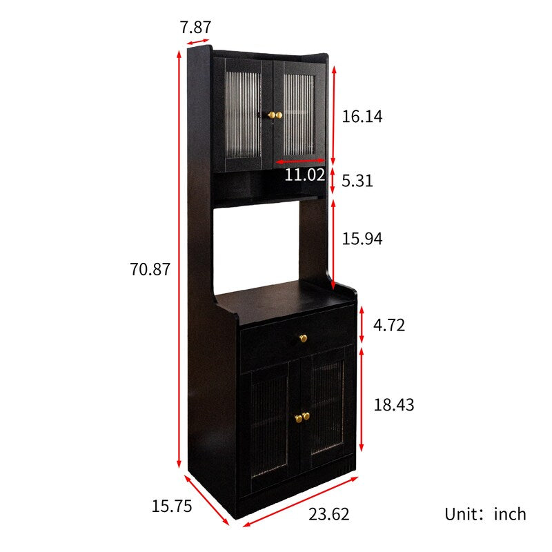 Black Kitchen Pantry Hutch Storage Cabinet, Farmhouse Kitchen Hutch Buffet Cabinet With Microwave Stand, Freestanding Buffet Sideboard Coffee Bar Cabinet