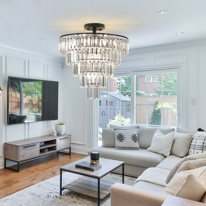 Large Black Crystal Chandelier - 5-Tier K9 Crystal, 10x E12, Modern Luxury, Bulbs Not Included