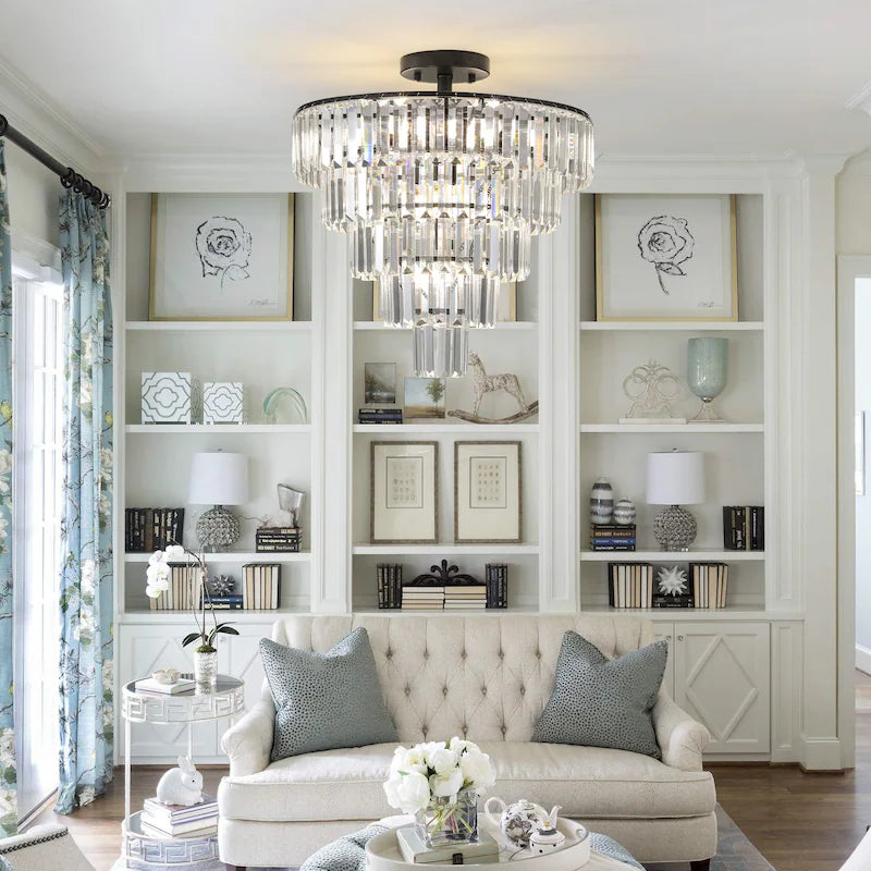 Large Black Crystal Chandelier - 5-Tier K9 Crystal, 10x E12, Modern Luxury, Bulbs Not Included