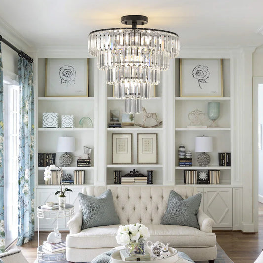 Large Black Crystal Chandelier - 5-Tier K9 Crystal, 10x E12, Modern Luxury, Bulbs Not Included