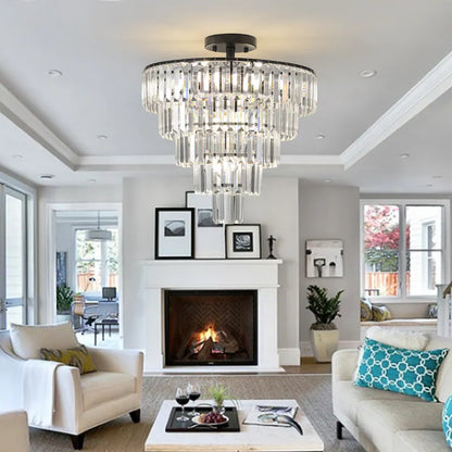 Large Black Crystal Chandelier - 5-Tier K9 Crystal, 10x E12, Modern Luxury, Bulbs Not Included