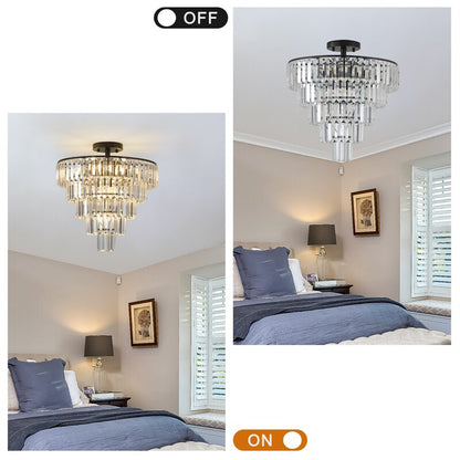 Large Black Crystal Chandelier - 5-Tier K9 Crystal, 10x E12, Modern Luxury, Bulbs Not Included