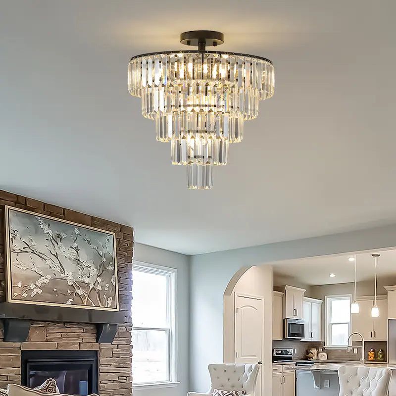 Large Black Crystal Chandelier - 5-Tier K9 Crystal, 10x E12, Modern Luxury, Bulbs Not Included