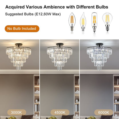 Large Black Crystal Chandelier - 5-Tier K9 Crystal, 10x E12, Modern Luxury, Bulbs Not Included