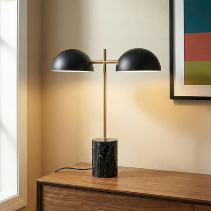 Black Gold Marble Table Lamp - Double Lamp with Faux Marble Base and On/Off Switch, E26