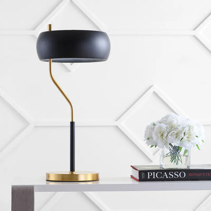 Gold Metal Table Lamp with Off-White Drum Shade - E26 Bedside & Living Room Light