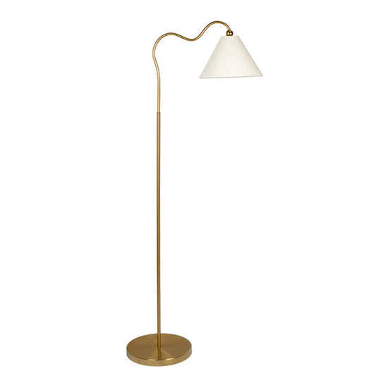 Brass Ring Floor Lamp - Curved Stand with White Drum Shade