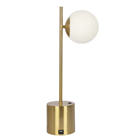 Brass Table Lamp with White Glass Globe Shade - Modern Desk Lamp | 22" H