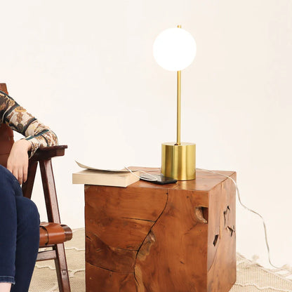 Brass Table Lamp with White Glass Globe Shade - Modern Desk Lamp | 22" H