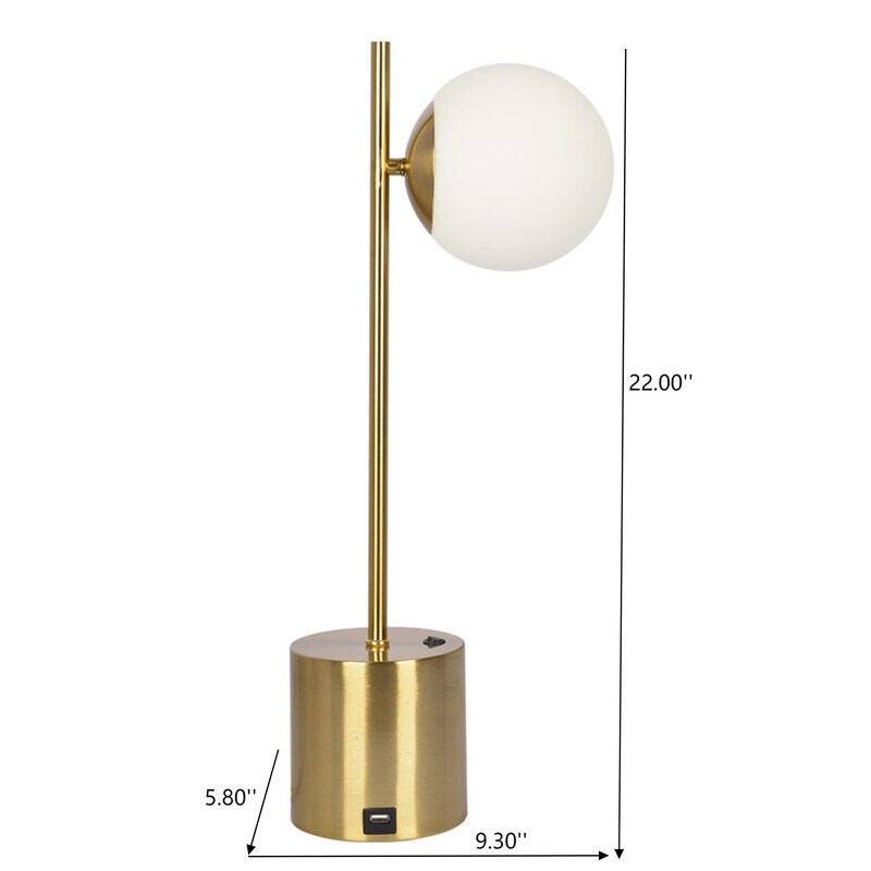 Brass Table Lamp with White Glass Globe Shade - Modern Desk Lamp | 22" H