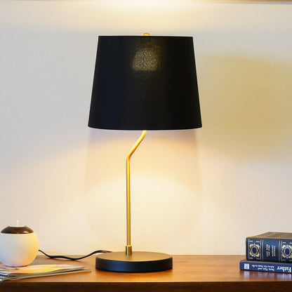 Modern Black & Gold Desk Lamp with Fabric Shade - E26 Bedside Table Lamp