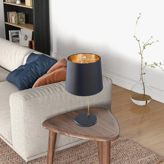Modern Black & Gold Desk Lamp with Fabric Shade - E26 Bedside Table Lamp