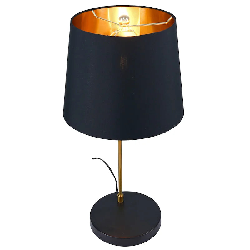Modern Black & Gold Desk Lamp with Fabric Shade - E26 Bedside Table Lamp