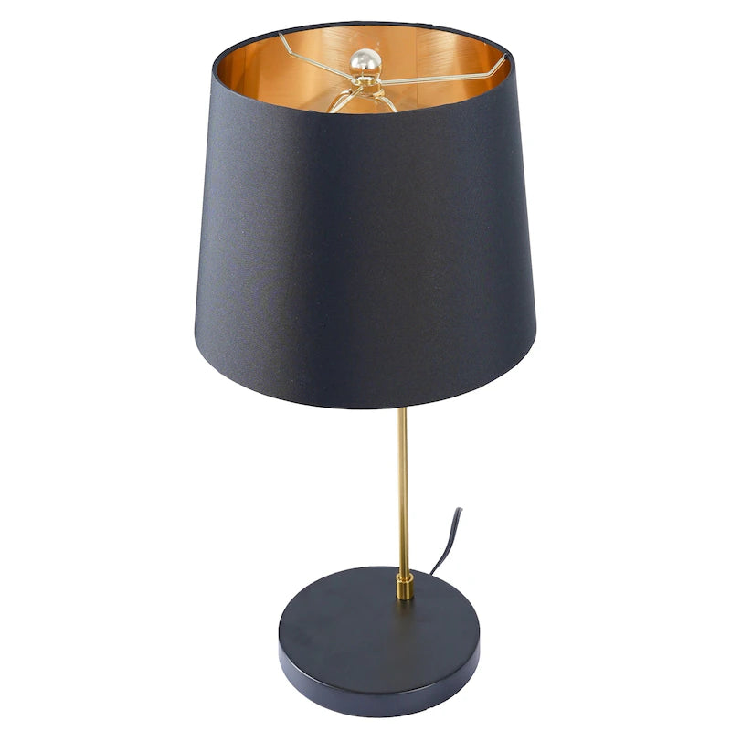 Modern Black & Gold Desk Lamp with Fabric Shade - E26 Bedside Table Lamp