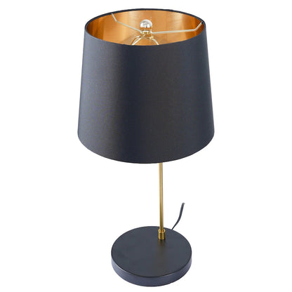 Modern Black & Gold Desk Lamp with Fabric Shade - E26 Bedside Table Lamp