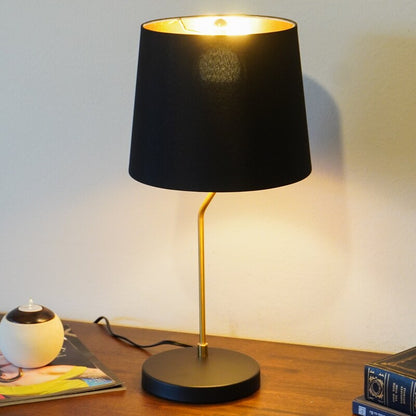 Modern Black & Gold Desk Lamp with Fabric Shade - E26 Bedside Table Lamp