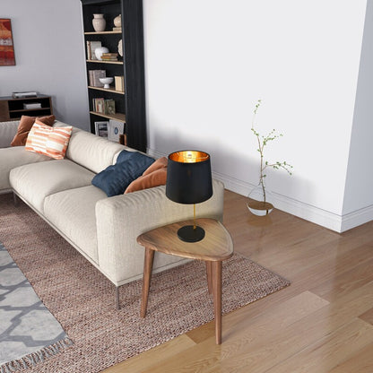 Modern Black & Gold Desk Lamp with Fabric Shade - E26 Bedside Table Lamp