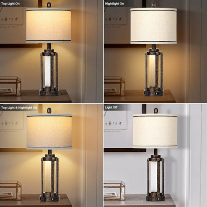 Farmhouse Bedside Table Lamps Set of 2 with USB Ports - Nightstand Desk Lamps for Bedroom