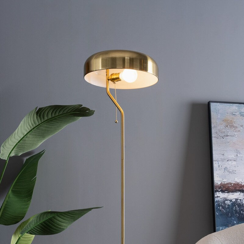 Spectra 55-Inch Tall Metal Floor Lamp with Pull Chain Switch - Gold Dome, Plug-In