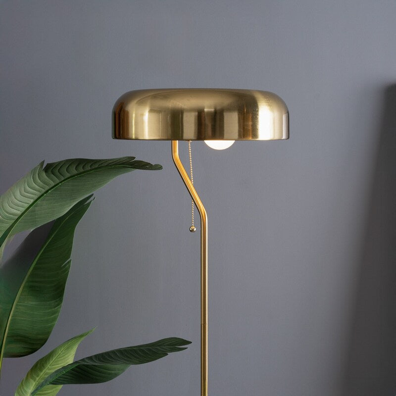 Spectra 55-Inch Tall Metal Floor Lamp with Pull Chain Switch - Gold Dome, Plug-In