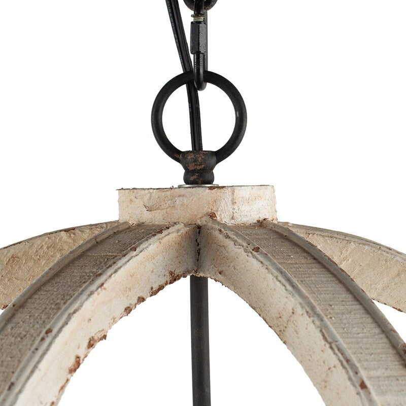 6-Light Pine Wood Chandelier - Distressed White, Adjustable Chain, E12, Bulbs Not Included