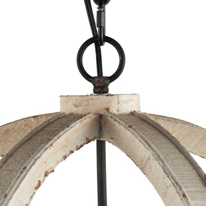 6-Light Pine Wood Chandelier - Distressed White, Adjustable Chain, E12, Bulbs Not Included