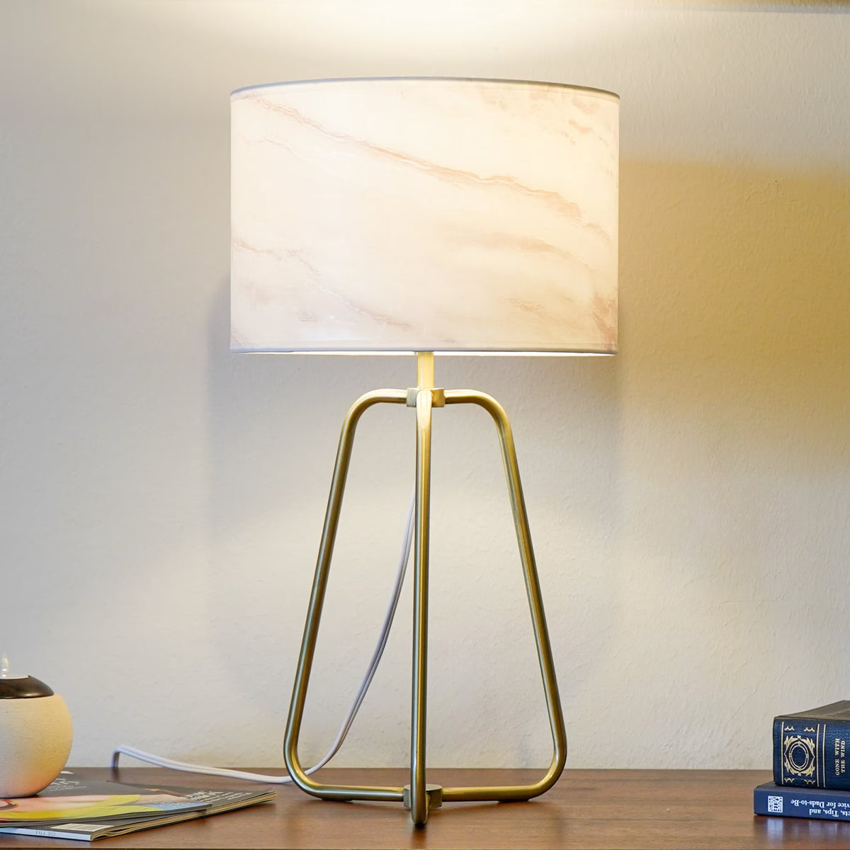 Marble Table Lamp with Bronze Base - Modern Desk Lamp for Bedroom & Living Room