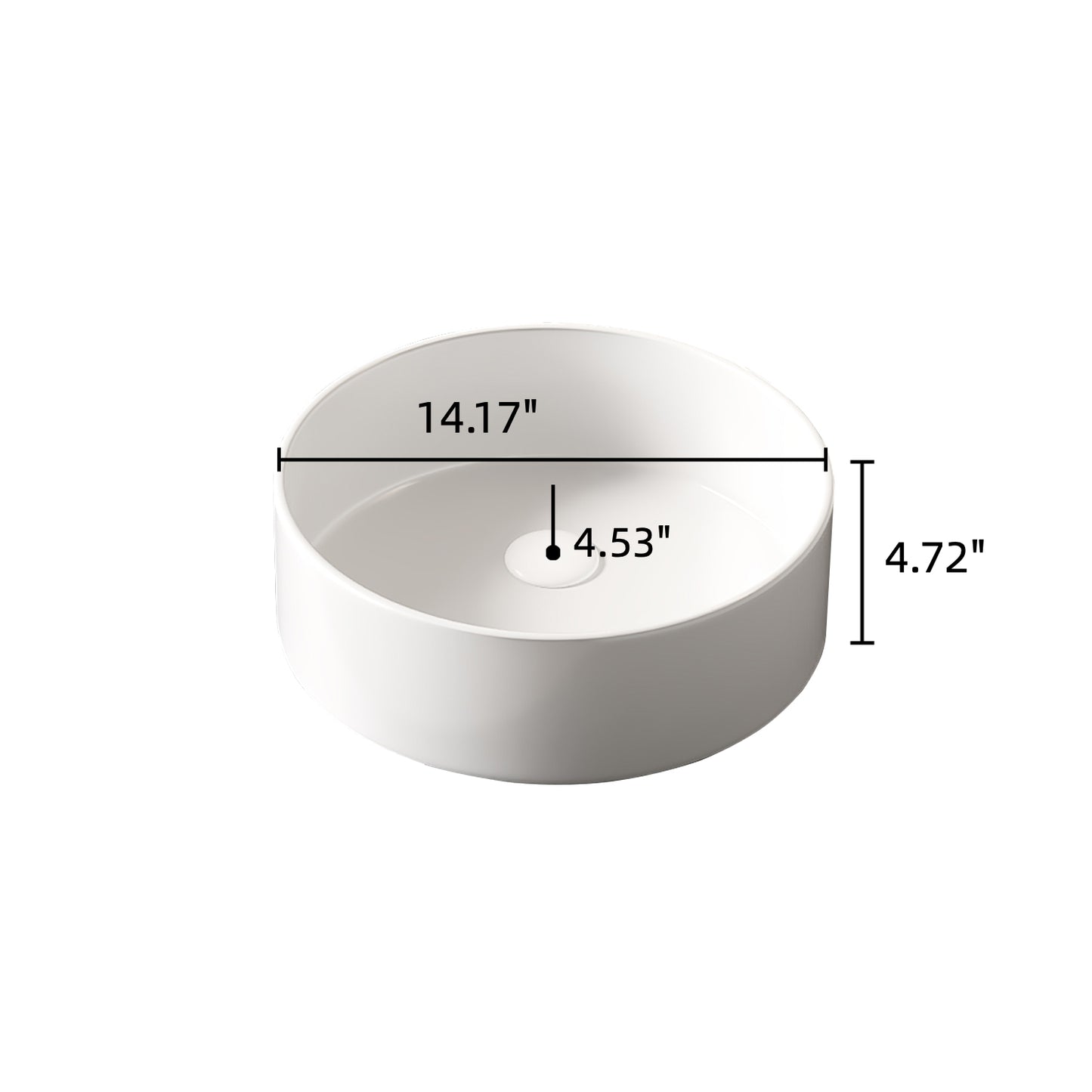 14" Bathroom Sink, Round Vessel Ceramic Basin Without Faucet, NO Cabinet, White
