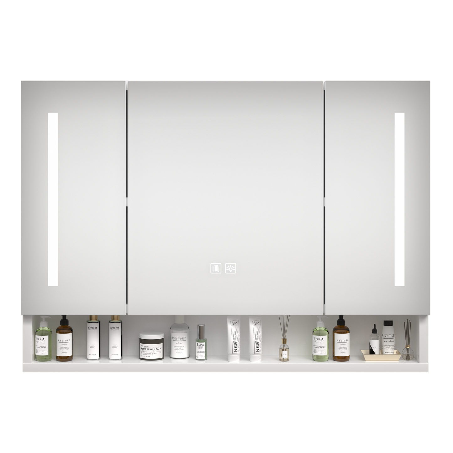 Modern 39x28 Inches Aluminium Bathroom Cabinets  Medicine Cabinets With Mirrors And LED Lights  Bathroom Storage Cabinet With Multilevel Storage Compartments
