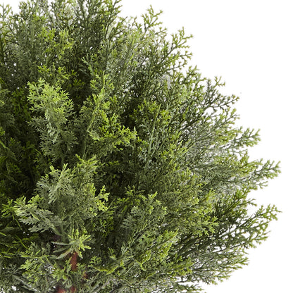 Artificial Topiary Cypress Trees 16 Inch with Ground Spike - Set of 2, Indoor & Outdoor Faux Shrubs